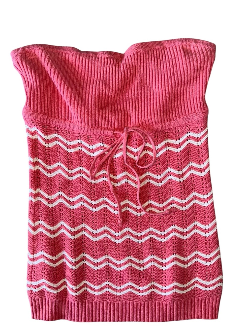 Guess Coral Pink and White Crochet Knit Tube Top